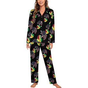 Guyana US Root Heartbeat dames lange mouw button down nachtkleding zachte nachtkleding lounge pyjama set L