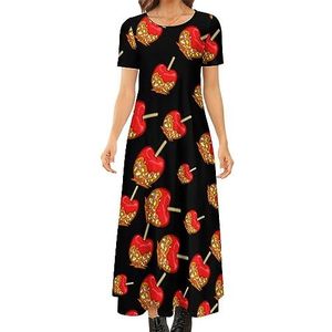 Sweet Candy Cherry dames zomer casual korte mouwen maxi-jurk ronde hals bedrukte lange jurken 7XL