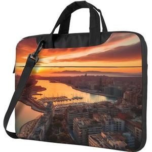 Zonsondergang in Barcelona Laptop Schoudertas Draagbare Laptop Tas Laptop Case Crossbody Aktetas w/Strap Handvat, Zwart, 15.6 inch