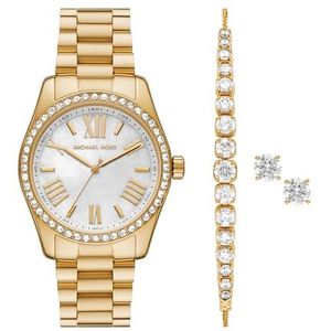 Michael Kors Dames Lexington goudkleurige roestvrijstalen armband horloge en sieraden geschenkset (model: MK1079SET), goud, één maat, horloge, One Size