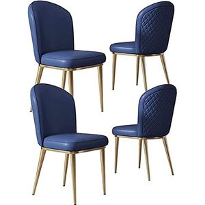 GEIRONV Moderne eetkamerstoelen set van 4, aanrechtstoelen thuis woonkamer hoekstoelen met gouden metalen poten eetkamerstoelen Eetstoelen (Color : Blue, Size : 87 * 47 * 47cm)