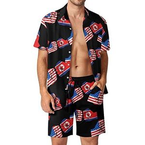 Usa America Vs Noord-Korea Vuist Vlag Mannen Hawaiiaanse Bijpassende Set 2 Stuk Outfits Button Down Shirts En Shorts Voor Strand Vakantie