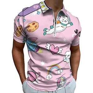 Ruimte Dieren Ruimte Objecten Poloshirt voor Mannen Casual Rits Kraag T-shirts Golf Tops Slim Fit