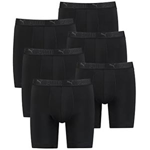 PUMA Lange boxershorts voor heren, verpakking van 6 stuks, microvezel + elastisch/functioneel onderbroeken voor mannen (S - XL), zwart, M