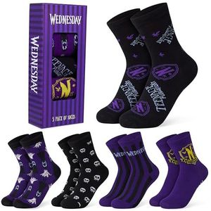 Wednesday Set van 5 kleurrijke sokken voor meisjes, maten 30-40, 6-13 jaar, cadeau voor meisjes, paars/zwart, 10-13 Jahre