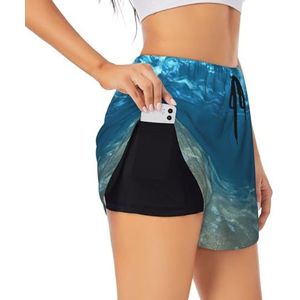 YQxwJL Blauwe Oceaan Zee Golvend Zeegezicht Print Atletische Hoge Taille Running Shorts Voor Vrouwen Sneldrogende Gym Workout Shorts Voor Zomer Casual, Zwart, S