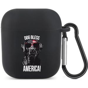 Puppy Patriottic Dog Bless America Leuke Case voor AirPods 2&1 Schokbestendige Beschermende Hoofdtelefoon Gevallen Cover Met Sleutelhanger Voor Mannen Vrouwen