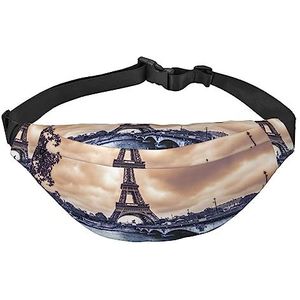 Eiffeltoren Winter Regenachtige Fanny Packs voor Vrouwen Mannen, Lichtgewicht Verstelbare Heuptas voor Reizen Wandelen Fietsen, Zwart, Eén maat