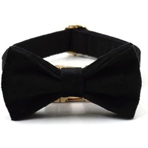 Zwart fluwelen hondentuigje, gepersonaliseerde duurzame halsband met goudkleurige metalen gespen, halsband en riem (kleur: gouden gesp, maat: S hals 31-41 cm)