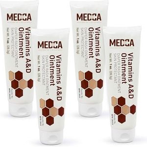 MEDca Vitamine A & D Luieruitslag Zalf- Beschermende Crème voor Gevoelige Babyhuid - Lanoline & Petrolatum Formule, Droge Gebarsten Handen/Voeten/Gezichtshuid, 1oz Tube, Verpakking van 4