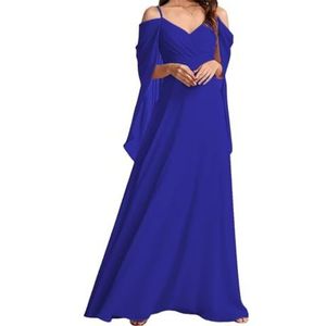 AHERKLL Koude Schouder Bruidsmeisjes Jurken voor Bruiloft Spaghetti Band Chiffon Formele Avond Party Maxi Jurk Lange HAH049, koningsblauw, 32