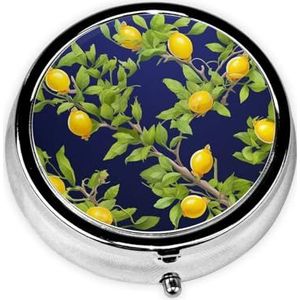 Pillendoosje met spiegel, retro pillendoosje met 3 vakken, citroenboom, kleine pillenorganizer voor portemonnee of zak, decoratieve metalen medicijnen, vitamine-organizer, unieke geschenken