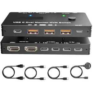 4K USB C KVM-switch, 100W PD Dual Monitor for 2 laptops, monitoren delen en 10 Gbps 4 3.0-apparaten Naadloze Schakeling