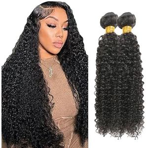 Salharer Curly Wave Human Hair Bundles 2 Extension Machine Double Wefts Unprocessed Remy Weave Natural Black Color for Woman 28 30 Inch