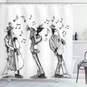 Douchegordijn muzikaal douchegordijn muziek rock jazz belettering met basgitaar saxofoon noten harmonie illustratie badkamer gordijnen (kleur: 7, maat: 260 x 180 cm (l x b x h)