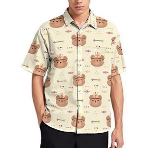Schattige beer tribal boho Hawaiiaanse shirt voor mannen zomer strand casual korte mouw button down shirts met zak