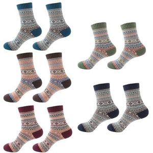 SLEEKEE 5 paar warme en comfortabele sokken, warme wintersokken voor dames, retro sokken voor dames, gebreide ademende damessokken, ideale vakantiegeschenken, Meerkleurig, One size