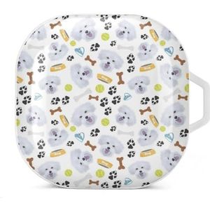 Glimlachende hond Maltese oordopjes hoesje compatibel met Samsung harde beschermhoes wit stijl