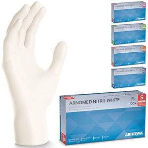 ARNOMED wegwerphandschoenen wit, nitril handschoenen S, 100 stuks/doos wegwerphandschoen, poedervrij & latexvrije handschoenen, wegwerp handschoenen in XS, S, M, L & XL, wegwerp handschoen