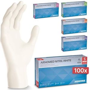 ARNOMED wegwerphandschoenen wit, nitril handschoenen S, 100 stuks/doos wegwerphandschoen, poedervrij & latexvrije handschoenen, wegwerp handschoenen in XS, S, M, L & XL, wegwerp handschoen