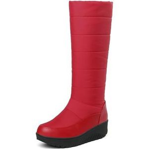 Winterlaarzen Met Pluche Gevoerde Snowboots for Dames, Waterdichte Donslaarzen Met Lange Schacht, Vrijetijdslaarzen Met Hoge Slip, Damesplatform, Katoenen Schoenen for Buiten (Color : Red, Size : 36