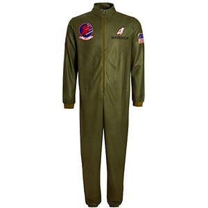Heren Top Gun Fleece Onesie Tieners Maverick Vlucht Pak Kostuum Fighter Pilot Jumpsuit Pyjama Loungewear Pjs, Groen, XL