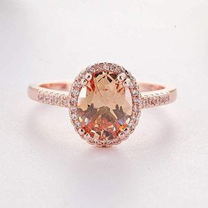 Elegante ringen grote oranje stenen ringen voor vrouwen Rose Gold Wedding Ring Pave Crystal Ring Sieraden, Maat: 9 (Size : 10)