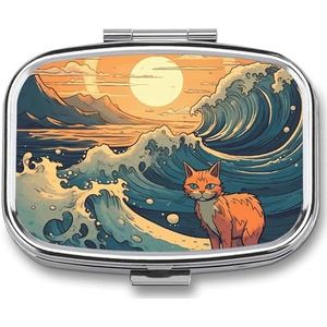 Anime-stijl kat pillendoos medicijnpillenorganizer kleine pillendoosje reizen pillencontainer draagbare pillendoos voor zak 2 compartimenten pillenhouder pillendozen voor reizen