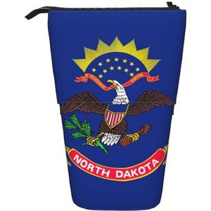 Evengigy North Dakota staat vlag print schattig etui met ritssluiting verstelbare standaard potloodhouder grappige make-up tas, Zwart, Eén maat, Tas Organizer