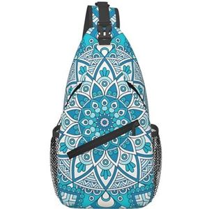 Gekleurd marmer, geschikt voor sport, hardlopen, reizen, outdoor crossbodytassen voor heren en dames, Vintage Mandala Bloemen, Eén maat, Retro