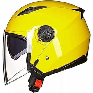 Motorfiets 3/4 Helm Retro Motorhelm Crashhelm DOT/ECE Getest Motorfiets Crashhelm met Dubbel Vizier Jethelm voor Scooter Cruiser Bromfiets voor Mannen Vrouwen F,M=54-55CM