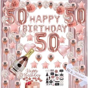 FeestmetJoep® 50 jaar verjaardag versiering - 50 Jaar Feest Verjaardag Versiering Set 118-delig - Happy Birthday Slingers, Ballonnen, Foto props & Caketoppers