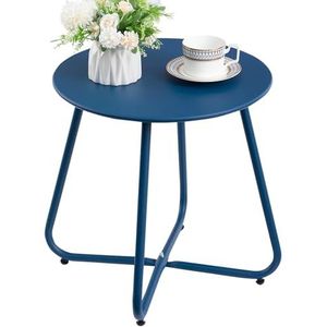 HollyHOME Bijzettafel Outdoor Kleine Balkontafel Ronde Tuintafel Koffietafel Metalen Tafel Patio Woonkamer Terras, Marineblauw