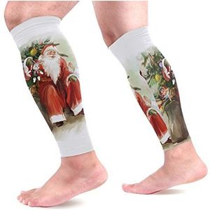 EZIOLY Kinderen en Kerstmis Kerstman In De Buurt Van Het Nieuwe Jaar Boom Sport Kalf Compressie Mouwen Been Compressie Sokken Kalf Guard voor Hardlopen, Fietsen, Moederschap, Reizen, Verpleegkundigen