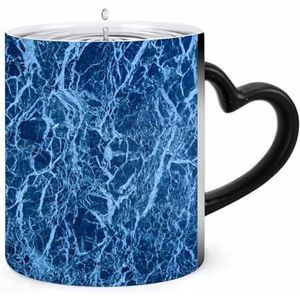 Blauwe Marmeren Koffiemok 11oz Kleur Veranderende Mokken Hartvormig Handvat Hittegevoelige Verkleuring Koppen
