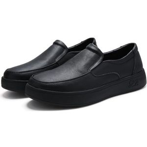 Men's Comfortable Leather Platform Walking Loafers Fashion Round Toe Slip On Soft Sole Work Office Sneaker Non-Slip Breathable Business Casual Shoes (Color : Black, Size : EU 38)