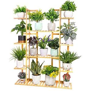 Medla Plantenstandaards voor buiten, bamboe gelaagde plantenstandaards indoor ladder plank voor planten hoek tuin rekken plantenpot standaard buiten voor tuin balkon woonkamer