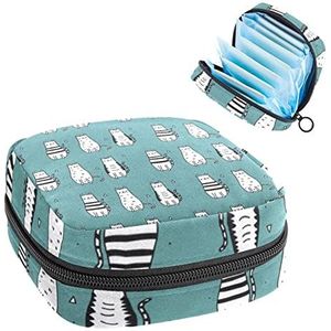 Periode Pouch Draagbare Tampon Opbergtas,Tampon Houder voor Portemonnee Vrouwelijke Product Organizer,Doodle Cats Pattern, Meerkleurig, 4.7x6.6x6.6 in/12x17x17 cm