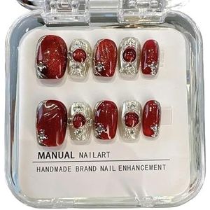 10PCS Roze Cat Eye Handgemaakte Pers Op Nagels Vierkante Kop Nepnagels Diamantontwerpen Volledige Dekking Nail Art Tips Draagbaar Kunstnagels (Color : 7XS)