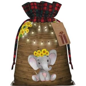 Zonnebloem Olifant Houten Vloer Kerst Gift Tassen, Grote Maat Kerst Zakken Voor Geschenken Party Gunsten, Xmas Gift Tassen, Vakantie Tas