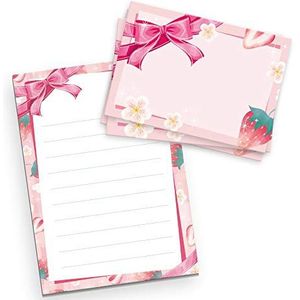 Briefpapierset voor kinderen | DIN A5 briefpapier blok 50 vellen met 20 enveloppen | briefpapier met lijnen | beschrijfbaar met alle gangbare pennen | voor jongens en meisjes (set aardbeien)