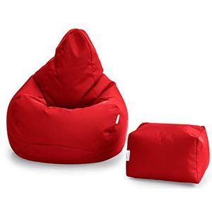 Loft 25 Zitzak Gamer Stoel | Binnenshuis Buitenshuis Woonkamer Zitzak | Waterbestendig | Ergonomisch Ontwerp Voor Lichaamssteun (Rood, Zitzak + Voetenbank)