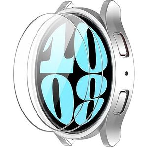 GIOPUEY [1+2 stuks] Hoesje compatibel met Samsung Galaxy Watch 6 44 mm, met gehard glas, hard plastic materiaal, anti-stoot, Samsung Galaxy Watch 6 44 mm hoesje - zilver