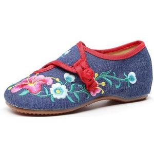 Vrouwen Ronde Neus Borduurwerk Bloemen Schoenen Chinese Stijl Oud Peking Stoffen Schoenen Podium Optreden Oosterse Schoenen Casual Lichtgewicht Instappers Wandelschoenen(Blue,41 EU)