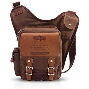 FANDARE Vintage Sling Bag Schoudertas Messenger Bag Hiking Bag Crossbody Bag Rugzak Canvas, bruin, Large, schoolrugzak