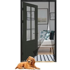 Magnetic Fly Door Screen, Polyester Mesh with Full Frame Magic Tape, Polyester Mesh with Full Frame Magic Tape, Keeps Bugs Out, Pet and Kid Friendly 165x195cm Black