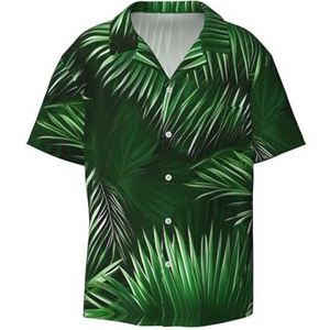 EdWal Groene bladeren van palmboom tropische planten print heren korte mouw button down shirts casual losse pasvorm zomer strand shirts heren jurk shirts, Zwart, XXL