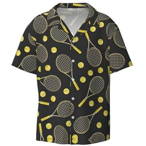 YJxoZH Grappige tennisrackets en tennisballen print heren overhemden casual button down korte mouw zomer strand shirt vakantie shirts, Zwart, M