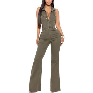 LoprNsdgt Y2K Halter Mouwloze Jean Jumpsuit Voor Dames Zomer Rekbare Rompertjes Zonder Rug Met Zakken,Groen,L