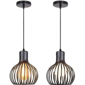 iDEGU Set van 2 industriële hanglamp kroonluchter plafondlamp metalen lampenkap in kooivorm, zwart, vintage, lamp voor keuken, eetkamer, woonkamer, slaapkamer, bar, hal, restaurant (B 20 cm)